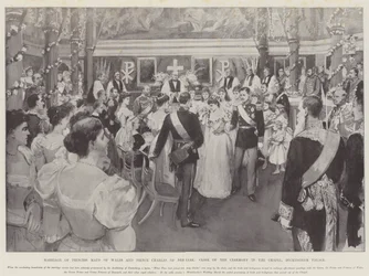 Casamento da Princesa Maud de Gales e Príncipe Carlos da Dinamarca, encerramento da cerimônia na capela, Palácio de Buckingham